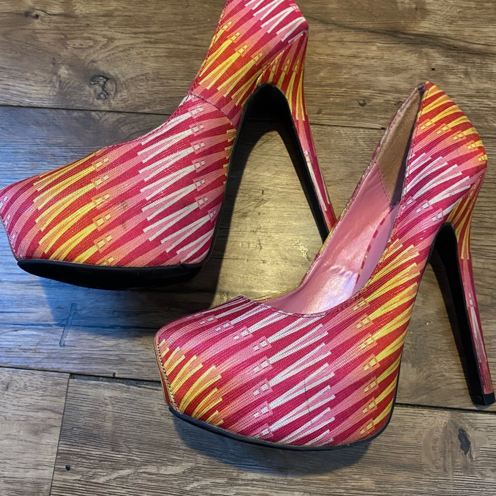 Promise Pink and Yellow Striped Heels
